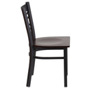SINGLEWAVE Series Black ''X'' Back Metal Restaurant Chair - Walnut Wood Seat