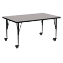 Mobile 24''W x 60''L Rectangular Grey HP Laminate Activity Table - Height Adjustable Short Legs