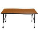 Mobile 28"W x 47.5"L Rectangular Wave Flexible Collaborative Oak Laminate Activity Table - Height Adjustable Short Legs