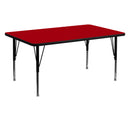 30''W x 60''L Rectangular Red Thermal Laminate Activity Table - Height Adjustable Short Legs