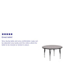 48'' Round Grey HP Laminate Activity Table - Height Adjustable Short Legs
