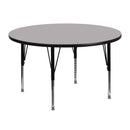 48'' Round Grey Thermal Laminate Activity Table - Height Adjustable Short Legs