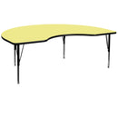 48''W x 96''L Kidney Yellow Thermal Laminate Activity Table - Height Adjustable Short Legs