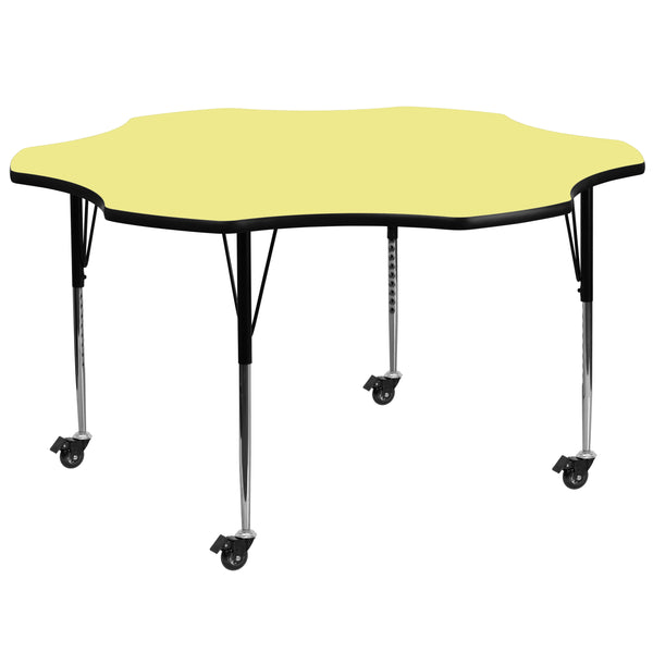 Mobile 60'' Flower Yellow Thermal Laminate Activity Table - Standard Height Adjustable Legs