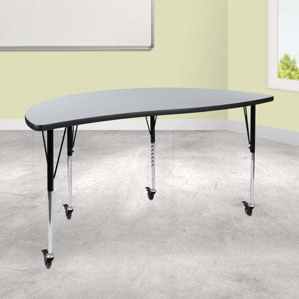 Mobile 60" Half Circle Wave Flexible Collaborative Grey Thermal Laminate Activity Table - Standard Height Adjustable Legs