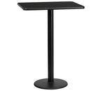 24'' x 30'' Rectangular Black Laminate Table Top with 18'' Round Bar Height Table Base