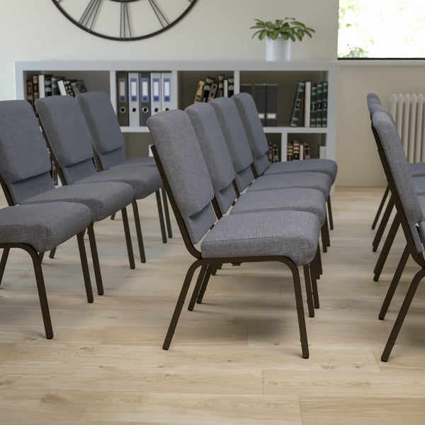 SINGLEWAVE Series 18.5''W Stacking Church Chair in Gray Fabric - Gold Vein Frame