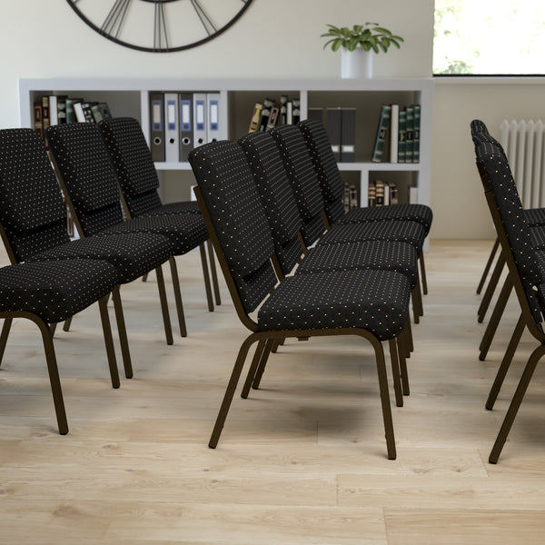 SINGLEWAVE Series 18.5''W Stacking Church Chair in Black Dot Patterned Fabric - Gold Vein Frame