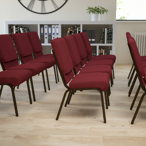SINGLEWAVE Series 18.5''W Stacking Church Chair in Burgundy Fabric - Gold Vein Frame