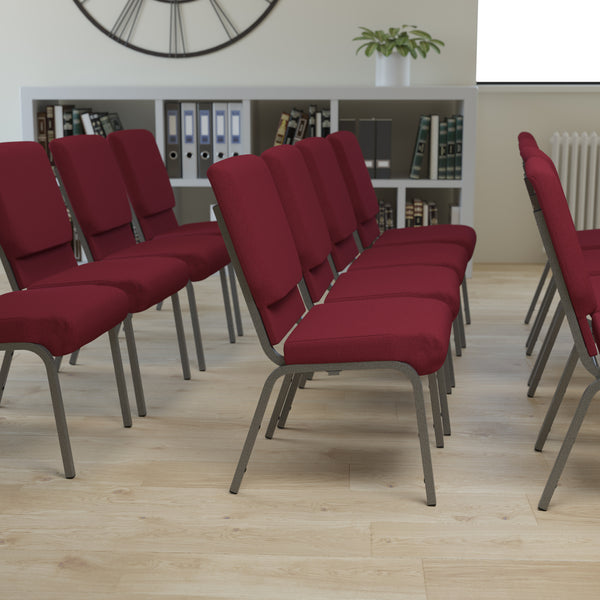 SINGLEWAVE Series 18.5''W Stacking Church Chair in Burgundy Fabric - Silver Vein Frame