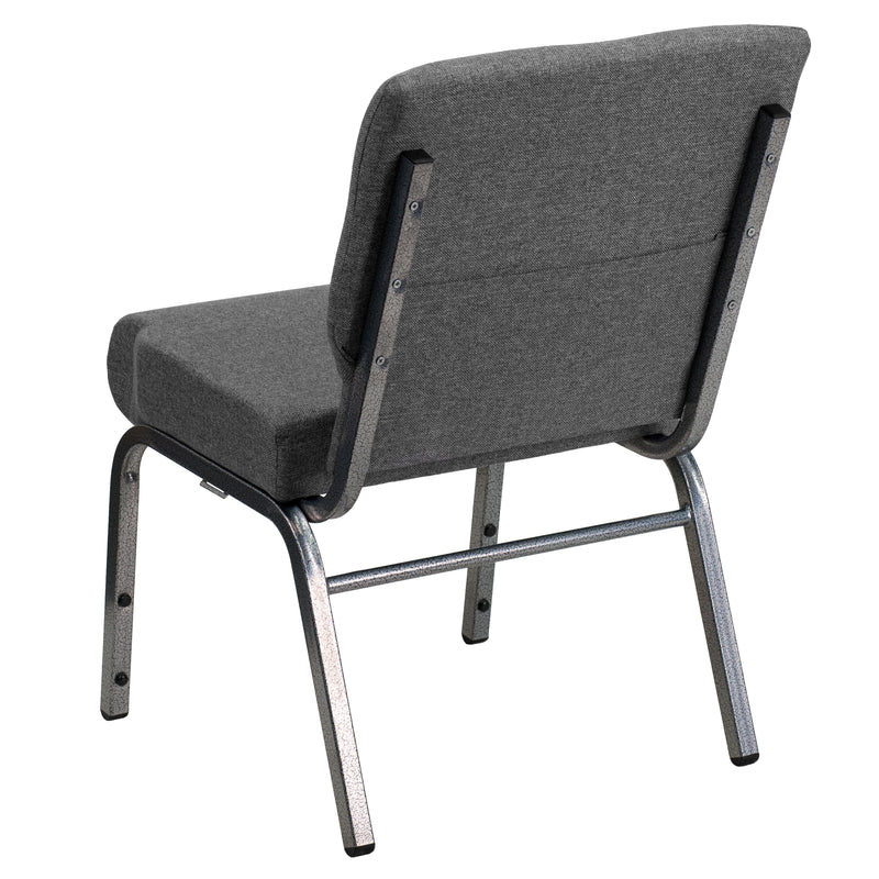 SINGLEWAVE Series 21''W Stacking Church Chair in Gray Fabric - Silver Vein Frame