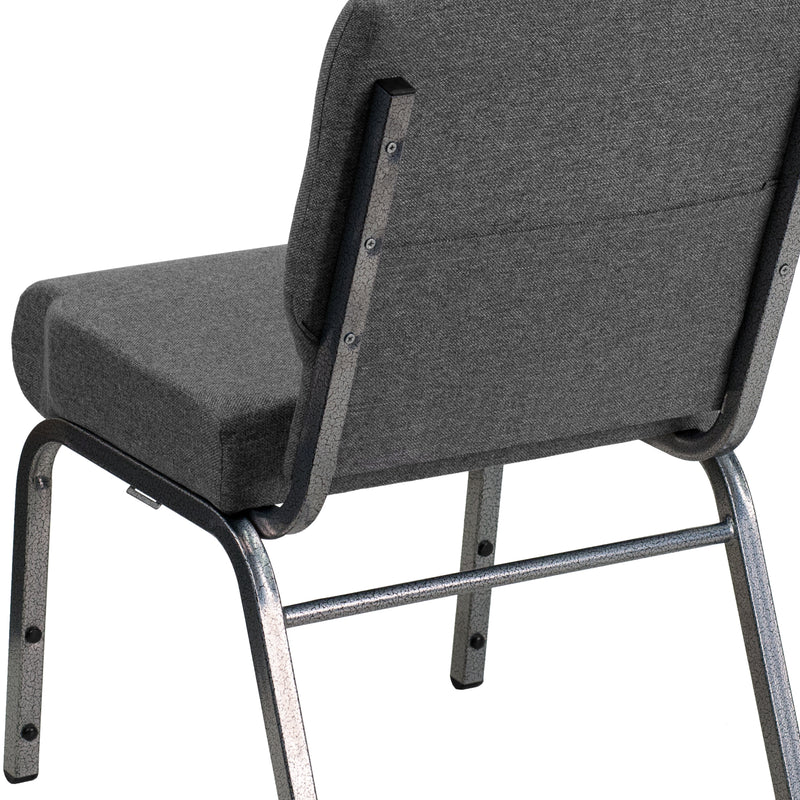 SINGLEWAVE Series 21''W Stacking Church Chair in Gray Fabric - Silver Vein Frame