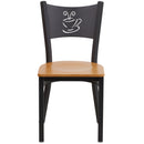 SINGLEWAVE Series Black Coffee Back Metal Restaurant Chair - Natural Wood Seat