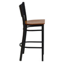 SINGLEWAVE Series Black Coffee Back Metal Restaurant Barstool - Cherry Wood Seat