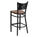 SINGLEWAVE Series Black Coffee Back Metal Restaurant Barstool - Cherry Wood Seat