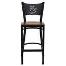 SINGLEWAVE Series Black Coffee Back Metal Restaurant Barstool - Cherry Wood Seat