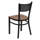 SINGLEWAVE Series Black Grid Back Metal Restaurant Chair - Cherry Wood Seat