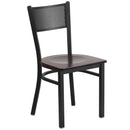 SINGLEWAVE Series Black Grid Back Metal Restaurant Chair - Walnut Wood Seat
