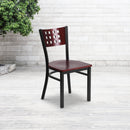 SINGLEWAVE Series Black Cutout Back Metal Restaurant Chair - Mahogany Wood Back & Seat