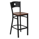 SINGLEWAVE Series Black Circle Back Metal Restaurant Barstool - Cherry Wood Seat