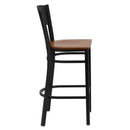 SINGLEWAVE Series Black Circle Back Metal Restaurant Barstool - Cherry Wood Seat