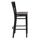 SINGLEWAVE Series Black Circle Back Metal Restaurant Barstool - Mahogany Wood Seat