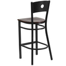 SINGLEWAVE Series Black Circle Back Metal Restaurant Barstool - Walnut Wood Seat