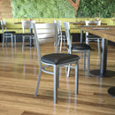 SINGLEWAVE Series Silver Slat Back Metal Restaurant Chair - Black Vinyl Seat