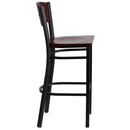 SINGLEWAVE Series Black 4 Square Back Metal Restaurant Barstool - Mahogany Wood Back & Seat