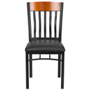 Eclipse Series Vertical Back Black Metal and Cherry Wood Restaurant Chair with Black Vinyl Seat