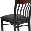 Eclipse Series Vertical Back Black Metal and Walnut Wood Restaurant Chair with Black Vinyl Seat