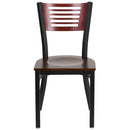 SINGLEWAVE Series Black Slat Back Metal Restaurant Chair - Mahogany Wood Back & Seat