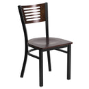 SINGLEWAVE Series Black Slat Back Metal Restaurant Chair - Walnut Wood Back & Seat