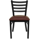 SINGLEWAVE Series Black Ladder Back Metal Restaurant Chair - Burgundy Vinyl Seat