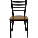 SINGLEWAVE Series Black Ladder Back Metal Restaurant Chair - Cherry Wood Seat