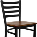 SINGLEWAVE Series Black Ladder Back Metal Restaurant Barstool - Cherry Wood Seat