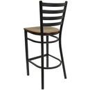 SINGLEWAVE Series Black Ladder Back Metal Restaurant Barstool - Mahogany Wood Seat
