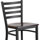 SINGLEWAVE Series Black Ladder Back Metal Restaurant Barstool - Walnut Wood Seat
