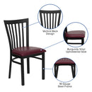 SINGLEWAVE Series Black School House Back Metal Restaurant Chair - Burgundy Vinyl Seat