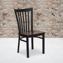 SINGLEWAVE Series Black School House Back Metal Restaurant Chair - Mahogany Wood Seat