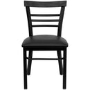 SINGLEWAVE Series Black Three-Slat Ladder Back Metal Restaurant Chair - Black Vinyl Seat