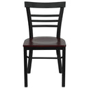 SINGLEWAVE Series Black Three-Slat Ladder Back Metal Restaurant Chair - Mahogany Wood Seat