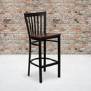 SINGLEWAVE Series Black School House Back Metal Restaurant Barstool - Cherry Wood Seat