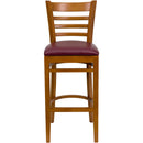 SINGLEWAVE Series Ladder Back Cherry Wood Restaurant Barstool - Burgundy Vinyl Seat