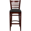 SINGLEWAVE Series Ladder Back Mahogany Wood Restaurant Barstool - Black Vinyl Seat