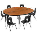 47.5" Circle Wave Flexible Laminate Activity Table Set with 12" Student Stack Chairs, Oak/Black