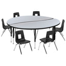 60" Circle Wave Flexible Laminate Activity Table Set with 12" Student Stack Chairs, Grey/Black
