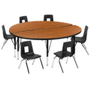 60" Circle Wave Flexible Laminate Activity Table Set with 12" Student Stack Chairs, Oak/Black