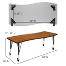 Mobile 86" Oval Wave Flexible Laminate Activity Table Set with 14" Student Stack Chairs, Oak/Black