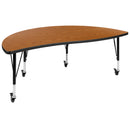Mobile 86" Oval Wave Flexible Laminate Activity Table Set with 14" Student Stack Chairs, Oak/Black